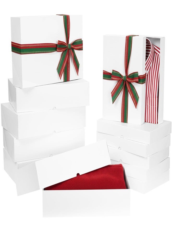 UnicoPak 12 Pack White Gift Boxes with Lids - 6 Medium Shirt Boxes (14.25"×9.5"×2") + 6 Extra Large Robe Boxes (17"×11"×4") - Assorted Sizes for Christmas, Birthday, Wedding - Image 1